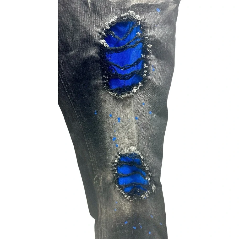 MAKOBI M1969 BONDI SHREDDED JEANS - (BLACK/ Blue) Size 36‎ x 32